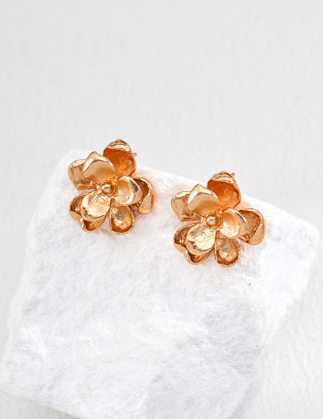 Vintage Gold Sterling Silver Floral Stud Earrings