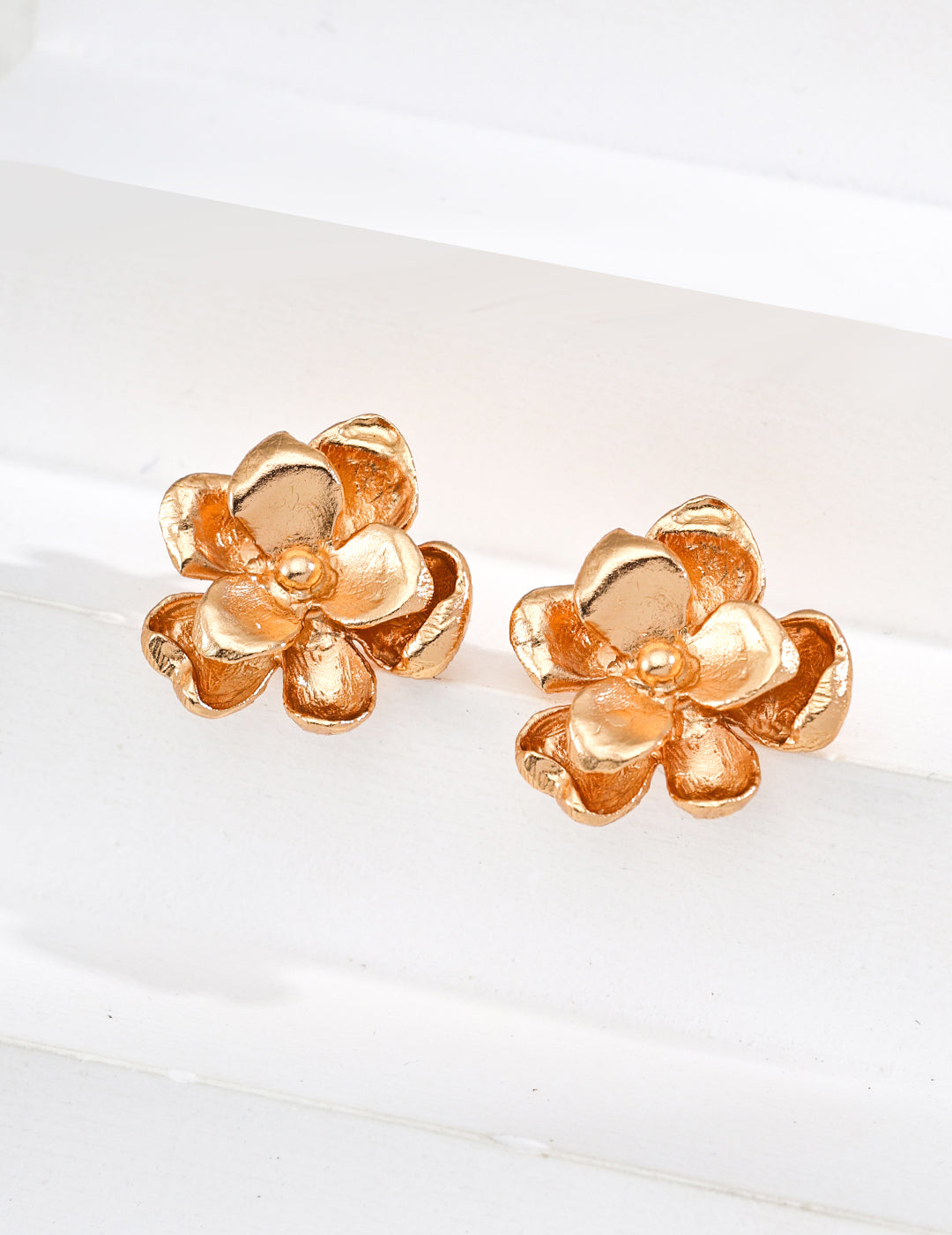 Vintage Gold Sterling Silver Floral Stud Earrings